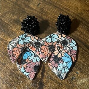 Floral Leaf Drop Handmae Hand Cut Leather Earrings